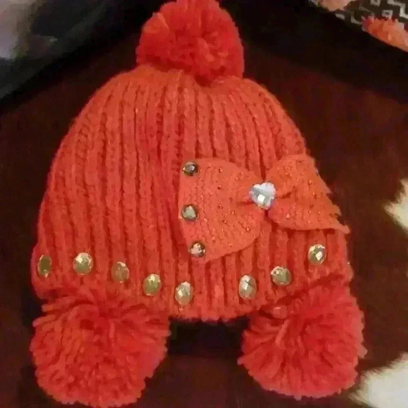 Knit hat orange color with rhinestones - Picture 1 of 2